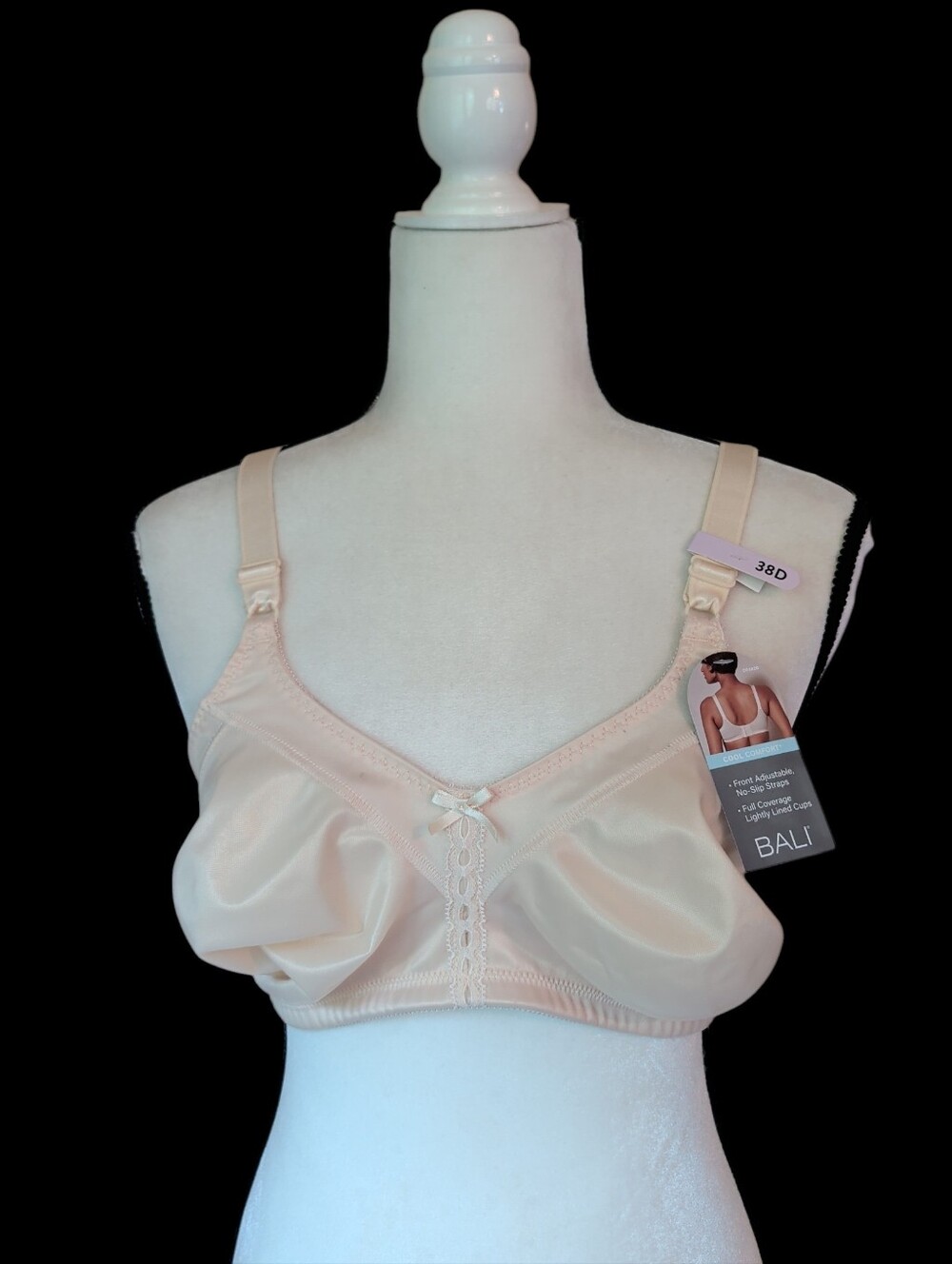 NWT Bali Double Support Cool Comfort Wirefree Unpadded Bra 38D Nude Beige
